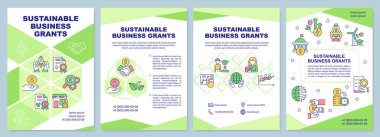 Sürdürülebilir işletmeler yeşil broşür veriyor. Çevre dostu iş. Çizgisel simgeli broşür tasarımı. Sunum için 4 vektör düzeni, yıllık raporlar. Arial-Black, Kullanılan Myriad Pro-Normal yazı tipleri