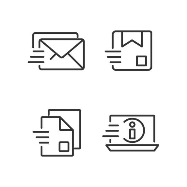 Píxel Transmisión Información Conjunto Iconos Lineales Perfectos Carta Entrega Paquetes — Vector de stock