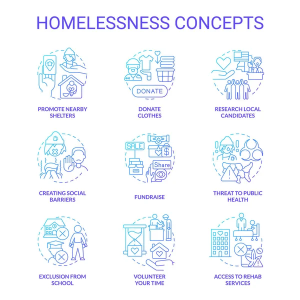 노숙자의 아이콘 서비스에 접근하는 삽화입니다 보건에 고립된 상징들 Roboto Medium — 스톡 벡터