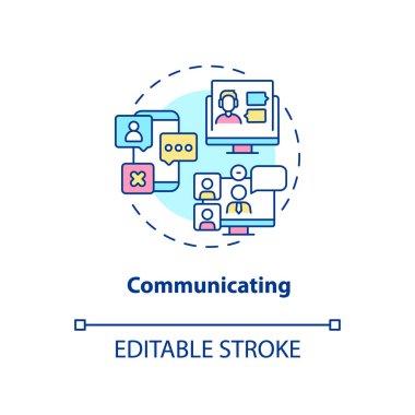 İletişim konsepti simgesi. Çevrimiçi mesajlaşma. Video arıyor. Dijital beceriler soyut fikir ince çizgi çizimi. İzole bir taslak çizim. Düzenlenebilir felç. Arial, Myriad Pro-Kalın yazı tipleri