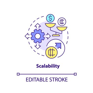 Scalability concept icon. Cryptocurrency drawback abstract idea thin line illustration. Limited capability. Isolated outline drawing. Editable stroke. Arial, Myriad Pro-Bold fonts used clipart
