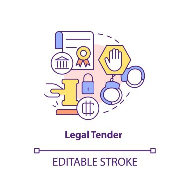 Yasal ihale konsepti ikonu. Kripto-para eksikliği en yakın gelecekte soyut fikir ince çizgi çiziminde. İzole bir taslak çizim. Düzenlenebilir felç. Arial, Myriad Pro-Kalın yazı tipleri