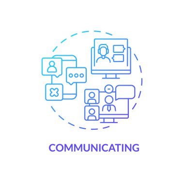 Mavi gradyan konsept ikonu ile iletişim kuruyorum. Çevrimiçi mesajlaşma ve sohbet. Video arıyor. Dijital beceriler soyut fikir ince çizgi çizimi. İzole bir taslak çizim. Kullanılan sayısız Pro-Kalın yazı tipi