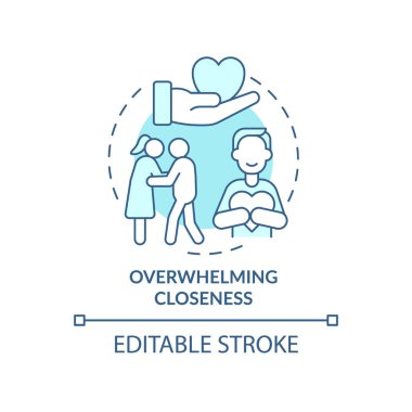 Aşırı yakınlık turkuvaz konsept ikonu. Duygusal manipülasyon, soyut fikir ince çizgiler çizer. Samimiyet. İzole bir taslak çizim. Düzenlenebilir felç. Arial, Myriad Pro-Kalın yazı tipleri