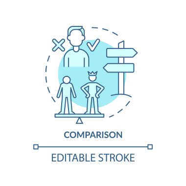 Karşılaştırma turkuvaz konsept simgesi. Duygusal manipülasyon soyut fikir ince çizgi çizimi. Küfürbaz ilişkiler. İzole bir taslak çizim. Düzenlenebilir felç. Arial, Myriad Pro-Kalın yazı tipleri
