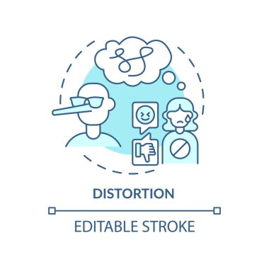 Bozulma turkuvaz konsept simgesi. Duygusal manipülasyon soyut fikir ince çizgi çizimi. Gerçekliği bozmak. İzole bir taslak çizim. Düzenlenebilir felç. Arial, Myriad Pro-Kalın yazı tipleri