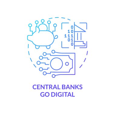 Merkez bankaları dijital mavi gradyan konsept ikonuna geçiyorlar. Kripto zayıflığı soyut fikir ince çizgi çizimi. Parasal arzın kontrolünü kaybediyor. İzole bir taslak çizim. Kullanılan sayısız Pro-Kalın yazı tipi