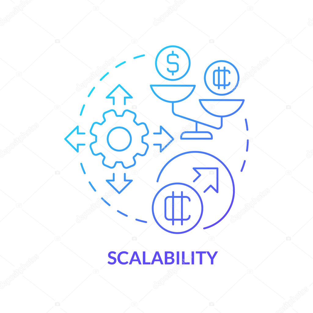 Scalability blue gradient concept icon. Crypto-currency drawback abstract idea thin line illustration. High transaction throughput. Isolated outline drawing. Myriad Pro-Bold font used