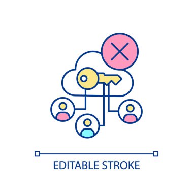 Kişisel bilgi güvenliği RGB renk simgesi. Çevrimiçi özel verileri koru. Dijital bilgi güvenliği. Bulut deposu. İzole vektör çizimi. Basit bir çizgi çizimi. Düzenlenebilir felç. Kullanılan Arial yazı tipi