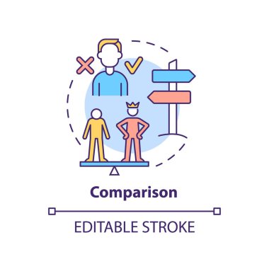 Karşılaştırma konsepti simgesi. Duygusal manipülasyon işaretleri soyut fikir ince çizgi çizimi. Küfürbaz ilişkiler. İzole bir taslak çizim. Düzenlenebilir felç. Arial, Myriad Pro-Kalın yazı tipleri
