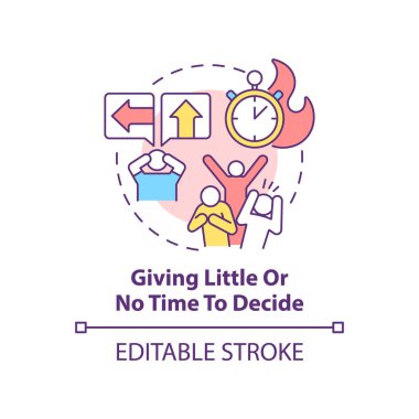 Konsept ikonuna karar vermek için çok az zaman var. Manipülasyon örneği soyut fikir ince çizgi çizimi. İzole bir taslak çizim. Düzenlenebilir felç. Arial, Myriad Pro-Kalın yazı tipleri