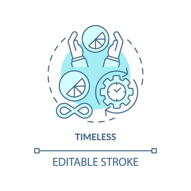 Zamansız turkuaz konsept simgesi. Şirket tarzı. İdeal logo tasarımı özellikleri soyut fikir ince çizgi çizimi. İzole bir taslak çizim. Düzenlenebilir felç. Arial, Myriad Pro-Kalın yazı tipleri
