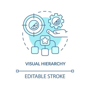 Görsel hiyerarşi turkuaz konsept simgesi. Parçaların sırası. Grafik tasarım ilkeleri soyut fikir ince çizgi çizimi. İzole bir taslak çizim. Düzenlenebilir felç. Arial, Myriad Pro-Kalın yazı tipleri