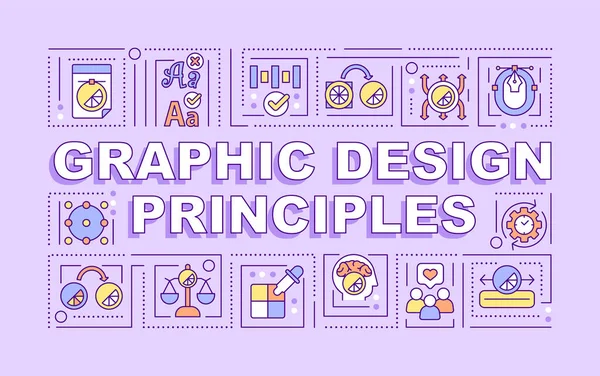 Princípios Design Gráfico Conceitos Palavras Banner Roxo Conteúdo Visual Infográficos —  Vetores de Stock