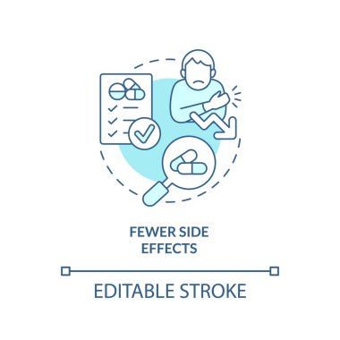 Daha az yan etki turkuaz konsept ikonu. Klinik deneyler soyut fikirlerin incelenmesi için avantaj sağlıyor. İzole bir taslak çizim. Düzenlenebilir felç. Arial, Myriad Pro-Kalın yazı tipleri