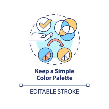 Basit renk paleti konsepti simgesini koru. Marka tarzı. Grafik tasarım, soyut fikir ince çizgi çizimine hükmeder. İzole bir taslak çizim. Düzenlenebilir felç. Arial, Myriad Pro-Kalın yazı tipleri