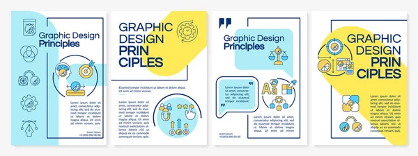 Principi Progettazione Grafica Modello Brochure Blu Giallo Produzione Contenuti Foglio — Vettoriale Stock
