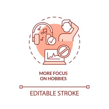 Daha çok hobilerine odaklan Terracotta konsept ikonu. Yanlış meslekte olduğunuzu ima ediyorsunuz. Fikir ince çizgi çizimi. İzole bir taslak çizim. Düzenlenebilir felç. Arial, Myriad Pro-Kalın yazı tipleri