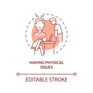 Fiziksel sorunlar, terracotta konsepti ikonu. Yanlış meslekte olduğunuzu ima ediyorsunuz. Fikir ince çizgi çizimi. İzole bir taslak çizim. Düzenlenebilir felç. Arial, Myriad Pro-Kalın yazı tipleri