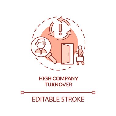 Yüksek şirket cirosu terracotta konsept simgesi. Askere alma röportajında uyarı işareti soyut fikir ince çizgili illüstrasyon. İzole bir taslak çizim. Düzenlenebilir felç. Arial, Myriad Pro-Kalın yazı tipleri