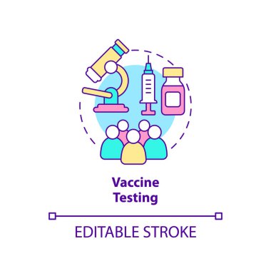 Aşı testi konsept ikonu. Antidot üzerinde çalış. Soyut fikir ince çizgi çizimi testine tabi tutulacak şeyler. İzole bir taslak çizim. Düzenlenebilir felç. Arial, Myriad Pro-Kalın yazı tipleri
