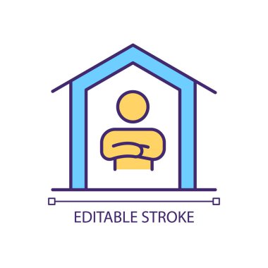 Evde tacizci RGB renk simgesi. İzole vektör çizimi. Aile içi şiddet ve saldırganlık. Psikolojik suistimal davranışı. Basit bir çizgi çizimi. Düzenlenebilir felç. Kullanılan Arial yazı tipi