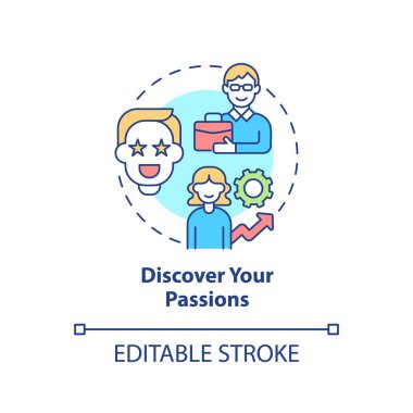 Tutku konsepti ikonunu keşfet. Kötü bir kariyer seçimi yaparsan ne yaparsın soyut fikir ince çizgili çizim. İzole bir taslak çizim. Düzenlenebilir felç. Arial, Myriad Pro-Kalın yazı tipleri