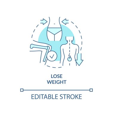 Kilo verme turkuvaz konsepti simgesi. Eklemleri sağlıklı, soyut ve ince çizgili çizgiler halinde tutmak. Aerobik egzersizler. İzole bir taslak çizim. Düzenlenebilir felç. Arial, Myriad Pro-Kalın yazı tipleri