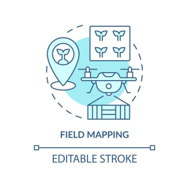 Alan haritalama turkuaz konsept simgesi. Tarım yeniliği. Çiftçilik eğilimleri soyut fikir ince çizgi çizimi. İzole bir taslak çizim. Düzenlenebilir felç. Arial, Myriad Pro-Kalın yazı tipleri