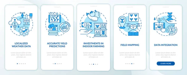 Tendenze Agricole Attuali Schermo Blu Onboarding App Mobile Industry Walkthrough — Vettoriale Stock