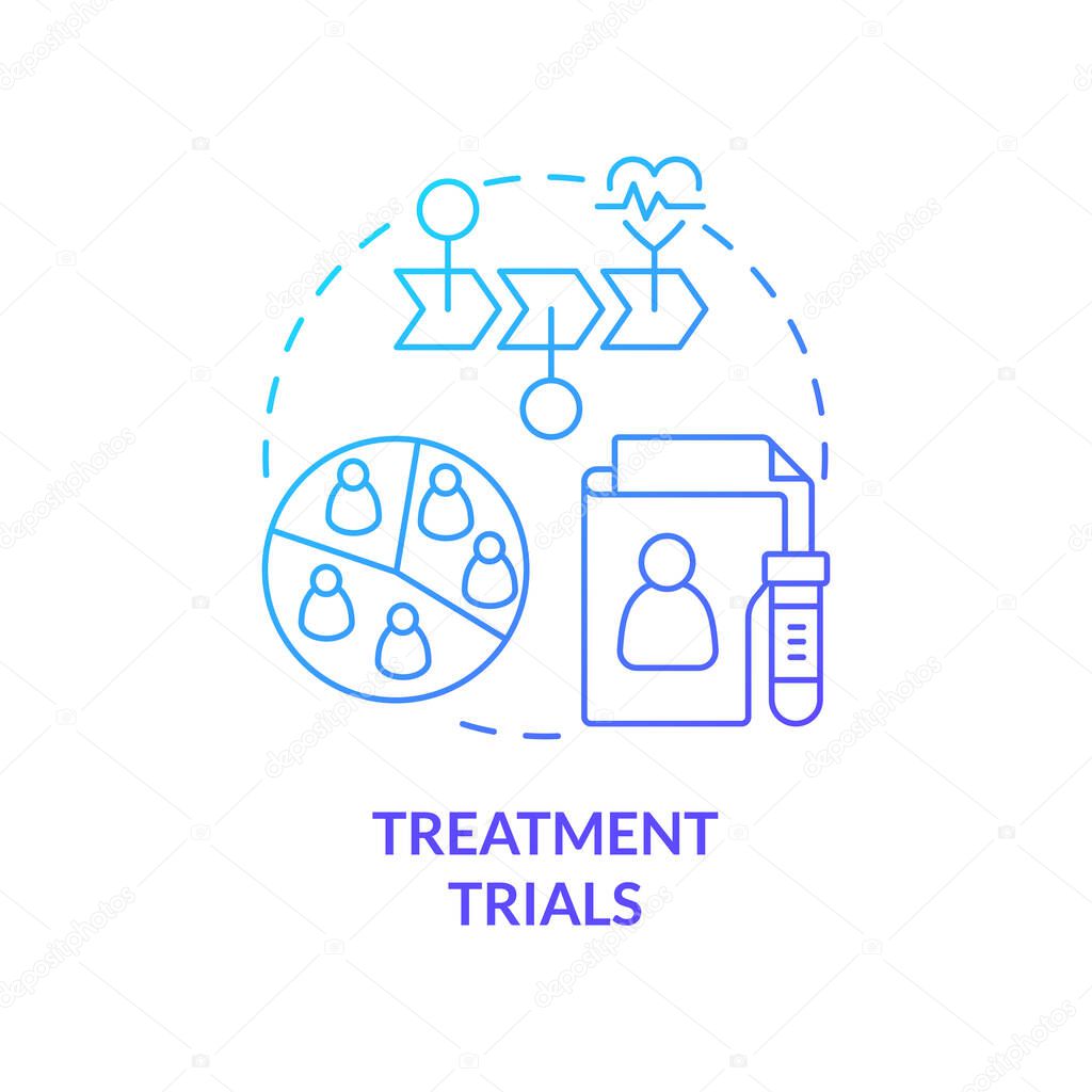 Treatment trials blue gradient concept icon. Medical researching. Type of clinical studies abstract idea thin line illustration. Isolated outline drawing. Myriad Pro-Bold font used