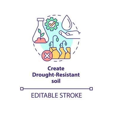 Kuraklığa dayanıklı toprak konsept simgesi yarat. Rejeneratif kültüre, soyut fikre ince çizgi çizimine geçelim. İzole bir taslak çizim. Düzenlenebilir felç. Arial, Myriad Pro-Kalın yazı tipleri