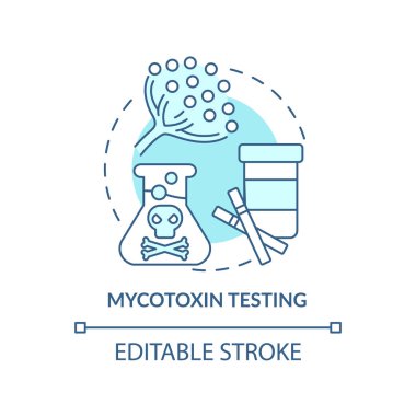 Mikotoksin turkuaz konsept ikonunu test ediyor. Besleyici testler soyut fikir ince çizgi çizimi. Küf kirliliği. İzole bir taslak çizim. Düzenlenebilir felç. Arial, Myriad Pro-Kalın yazı tipleri