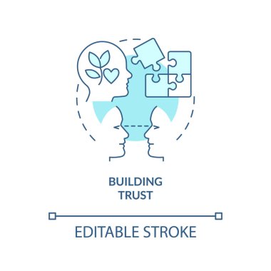 Güven turkuaz konsept simgesi oluşturuluyor. Adaylarla iletişim. HR becerileri soyut fikir ince çizgi çizimi. İzole bir taslak çizim. Düzenlenebilir felç. Arial, Myriad Pro-Kalın yazı tipleri