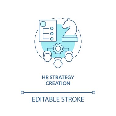 İnsan Kaynakları stratejisi oluşturma turkuvaz konsept simgesi. İş planlaması. Çalışma becerileri soyut fikir ince çizgi çizimi. İzole bir taslak çizim. Düzenlenebilir felç. Arial, Myriad Pro-Kalın yazı tipleri