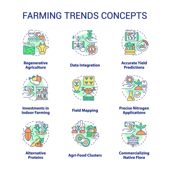 Icone Del Concetto Tendenze Agricole Impostate Innovazioni Nel Settore Agricolo — Vettoriale Stock