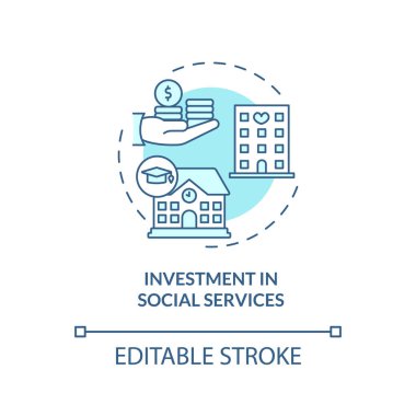 Sosyal hizmetler turkuvaz konsept ikonuna yatırım. İzinsiz göçmenleri yasallaştırmak soyut fikir ince çizgi çizimi. İzole bir taslak çizim. Düzenlenebilir felç. Arial, Myriad Pro-Kalın yazı tipleri
