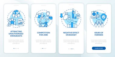 Uzaylılar, mobil uygulama ekranında mavi ilan edildi. Doğrusal kavramlarla dolu dört adımda grafik talimatları uygula. UI, UX, GUI şablonu. Kullanılan sayısız Pro-Kalın, Düzenli yazı tipleri