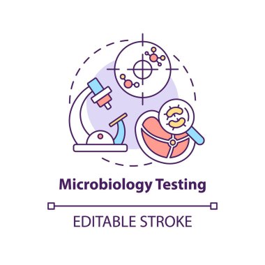 Mikrobiyoloji test konsepti ikonu. Gıda örnekleri soyut fikir ince çizgili illüstrasyonları değerlendirir. Gıda mikroplarını tespit ediyorum. İzole bir taslak çizim. Düzenlenebilir felç. Arial, Myriad Pro-Kalın yazı tipleri