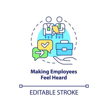 Çalışanları konsept ikonu gibi hissettirmek. İş yerinde rahatlık. HR becerileri soyut fikir ince çizgi çizimi. İzole bir taslak çizim. Düzenlenebilir felç. Arial, Myriad Pro-Kalın yazı tipleri