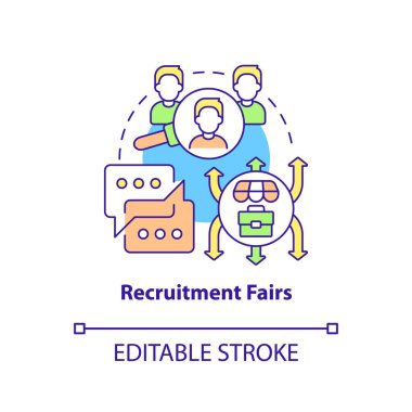 İşe alım fuarı konsepti ikonu. İş bilgilerini paylaşıyoruz. İnsan Kaynakları 'nın soyut fikir oluşturma becerileri ince çizgi çizimi. İzole bir taslak çizim. Düzenlenebilir felç. Arial, Myriad Pro-Kalın yazı tipleri