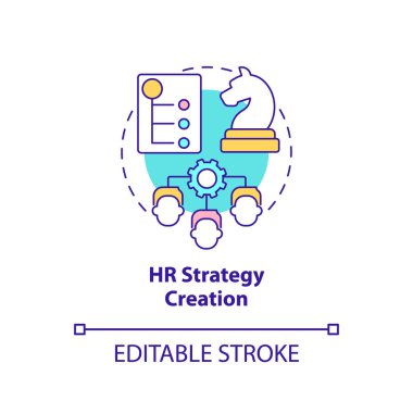 HR strateji oluşturma konsepti simgesi. İş planlaması. Çalışma becerileri soyut fikir ince çizgi çizimi. İzole bir taslak çizim. Düzenlenebilir felç. Arial, Myriad Pro-Kalın yazı tipleri
