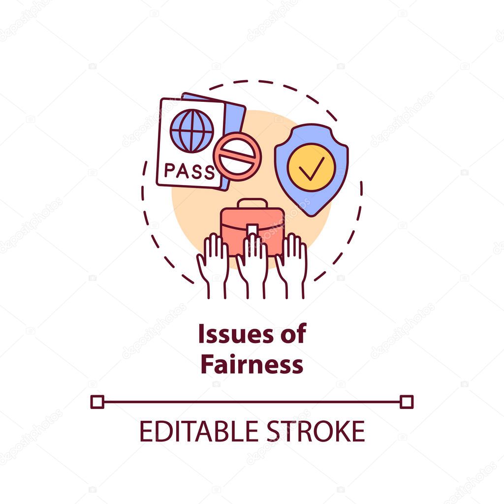 Issues of fairness concept icon. Legalizing unauthorized immigrants negative impact abstract idea thin line illustration. Isolated outline drawing. Editable stroke. Arial, Myriad Pro-Bold fonts used