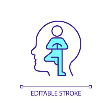 Zihinsel denge için pratik RGB renk simgesi. Meditasyon egzersizleri ve farkındalık. Refah yaşam tarzı. İzole vektör çizimi. Basit bir çizgi çizimi. Düzenlenebilir felç. Kullanılan Arial yazı tipi