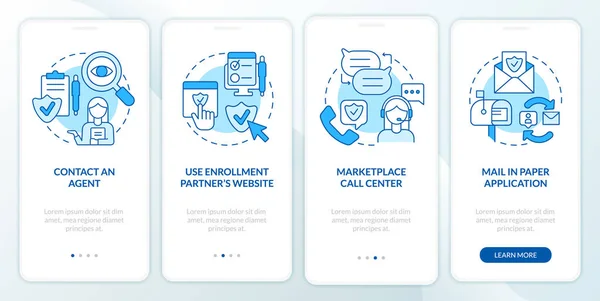 Applying Insurance Ways Blue Onboarding Mobile App Screen Policy Walkthrough — Stock Vector