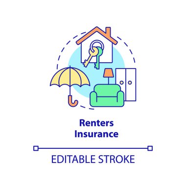 Kiracılar sigorta konsepti ikonu. Mülk finansal koruma soyut fikir ince çizgili çizim. İzole bir taslak çizim. Düzenlenebilir felç. Arial, Myriad Pro-Kalın yazı tipleri
