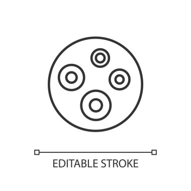 Sivilce siyah kabartma simgesi. Dermatoloji problemi. Deri tahrişi ve sivilceler. İyileşme ve tedavi. İnce çizgili çizim. Contour sembolü. Vektör çizimi. Düzenlenebilir felç. Kullanılan Arial yazı tipi