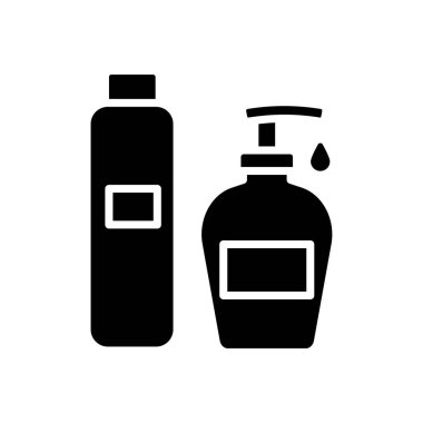 Cilt bakım ürünleri siyah kabartma simgesi. Temizleme kremi. Güzellik ipuçları. Dermatoloji. Yüz ve vücut kozmetikleri. Beyaz uzayda siluet sembolü. Piktogram sağlammış. Vektör izole illüstrasyonu