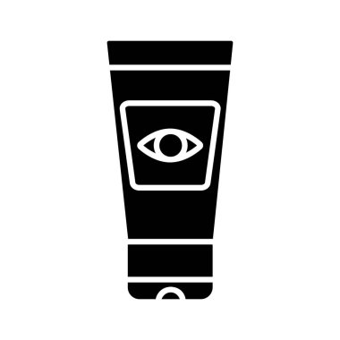 Göz kremi siyah sembol. Cilt bakımı ve güzellik ürünleri. Nemlendirici krem. Kırışıklık önleyici ve şişkinlik ilacı. Beyaz uzayda siluet sembolü. Piktogram sağlammış. Vektör izole illüstrasyonu