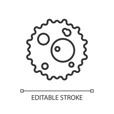Hücre doğrusal simgesi oluştur. Canlı organizmanın parçacığı ve bileşeni. Bitki yapısı. Mikroorganizma. İnce çizgili çizim. Contour sembolü. Vektör çizimi. Düzenlenebilir felç. Kullanılan Arial yazı tipi